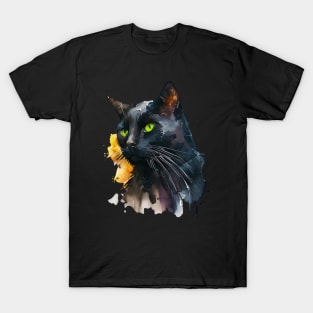 Black Cat Watercolour art T-Shirt